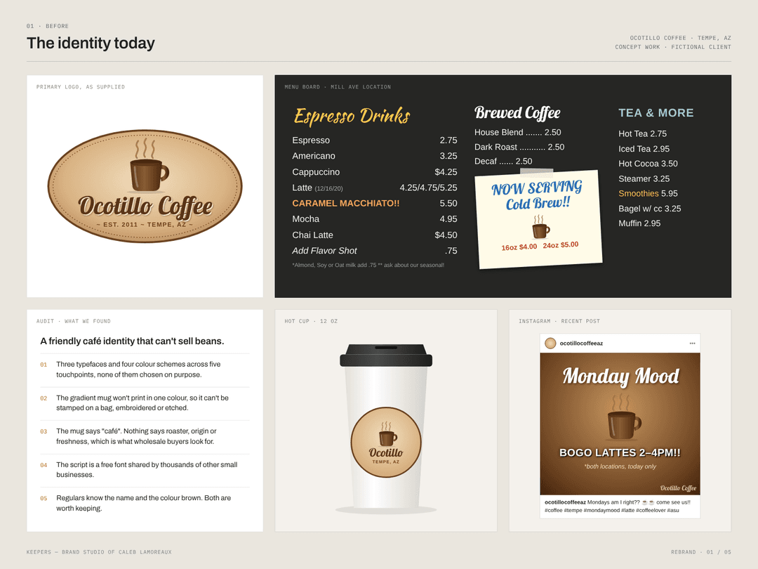 Ocotillo Coffee: Before: the identity today