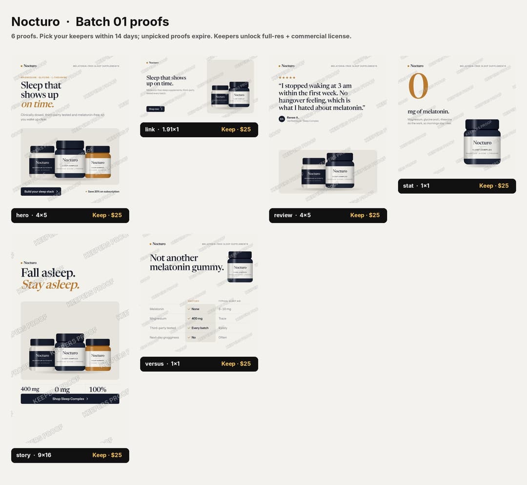 Nocturo: Watermarked proofs as the client sees them, 1:1