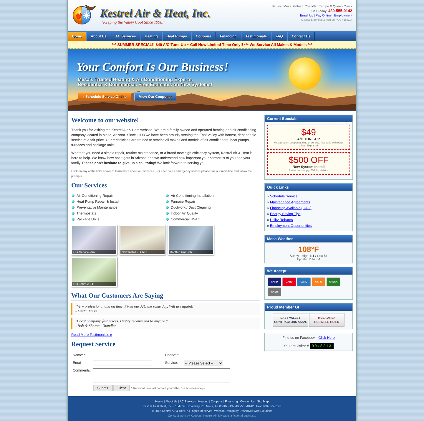 Kestrel Air & Heat: Original homepage