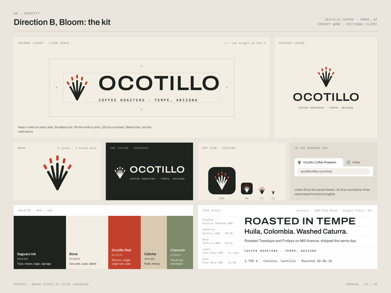 Ocotillo Coffee identity board, concept